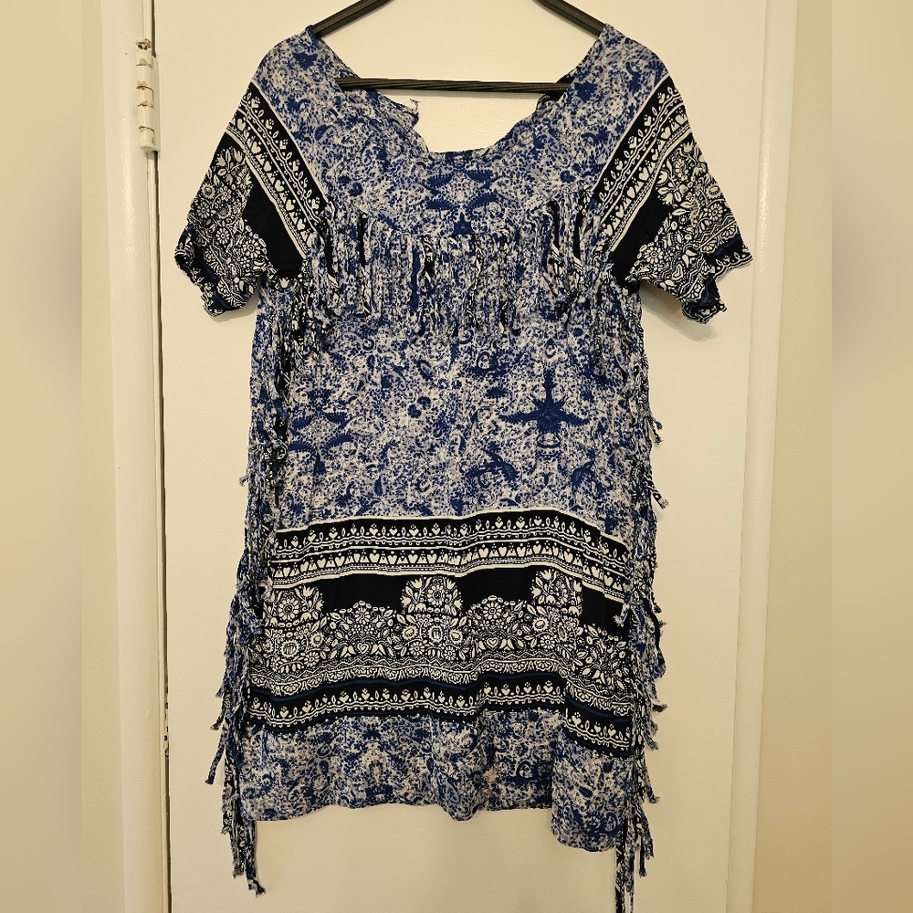 *SOLD*Gypsy 05 Paisley Fringe Shift Dress, Sz S
